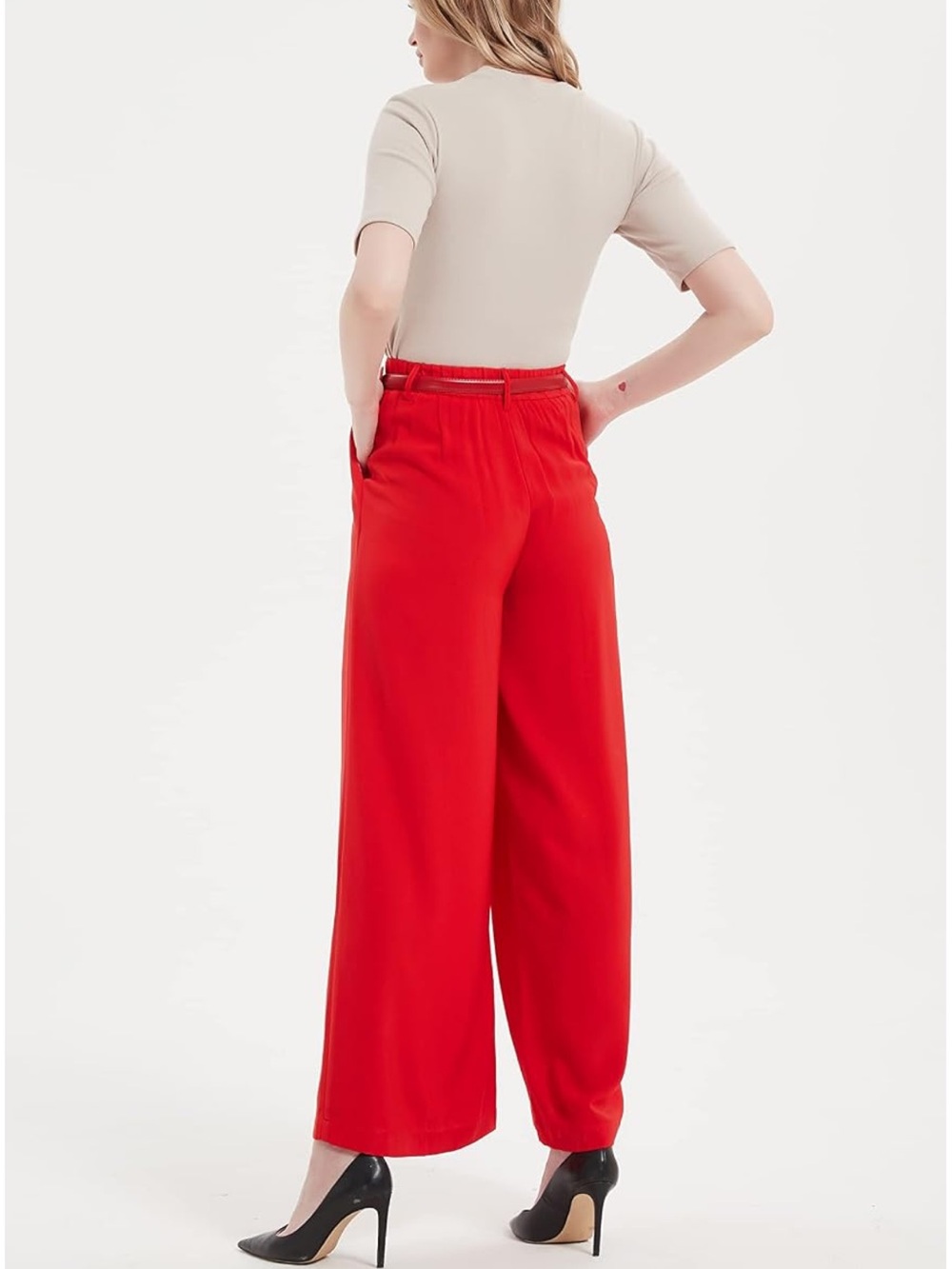 Wide Leg High-Rise Red Pants